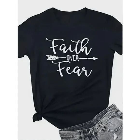 FAITH OVER FEAR CREWNECK SHORT SLEEVE T-SHIRT - L - Picture 5 of 6